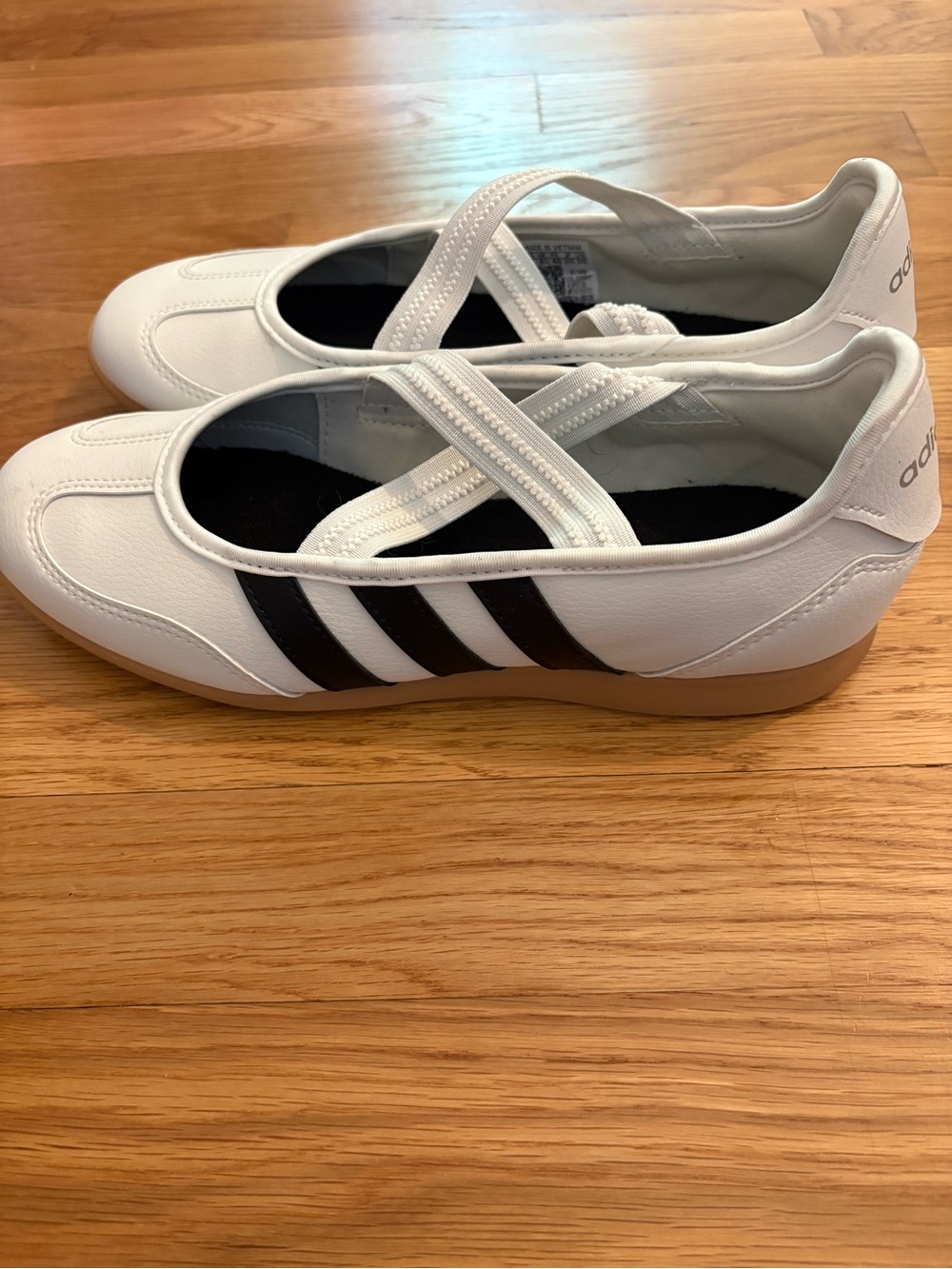 adidas Women's White Cross-Strap Sneakers with Black Stripes